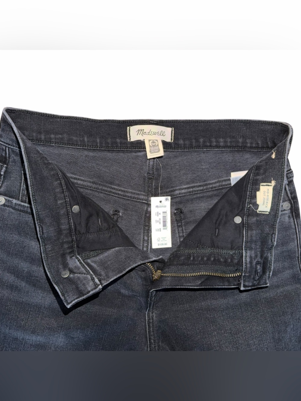 Madewell Mid-Rise Kick Out Crop Jeans Raw Hem Black Wash Women’s 28 - Picture 5 of 9